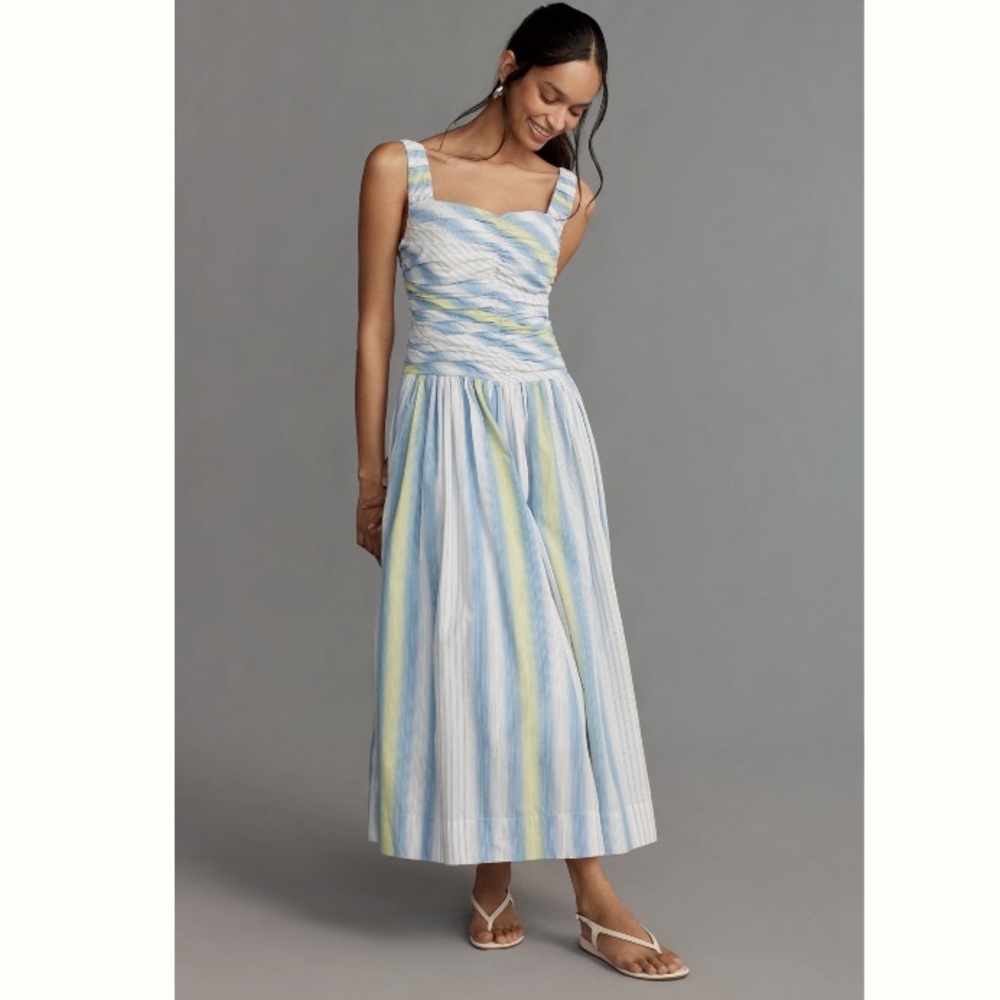 Anthropologie Square-Neck Drop-Waist Maxi Dress